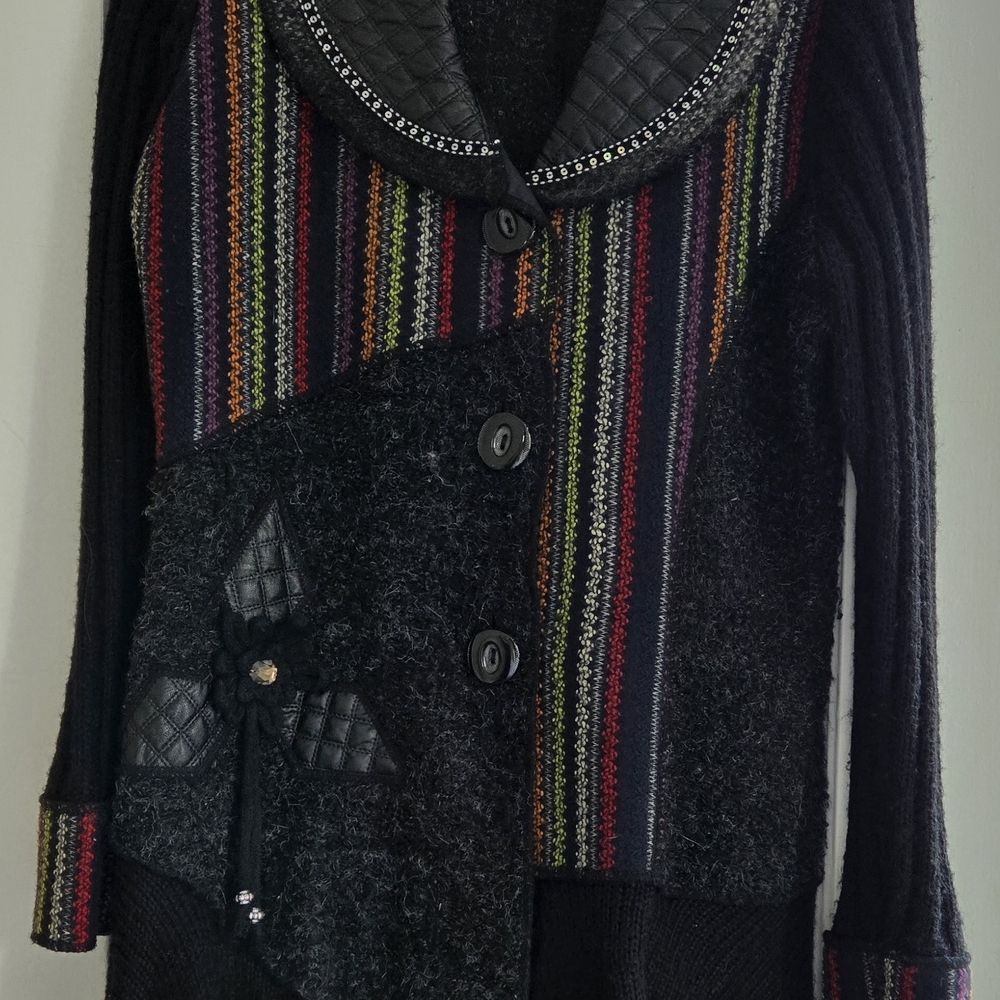 Chic Black Duster with Multicolor Stripes